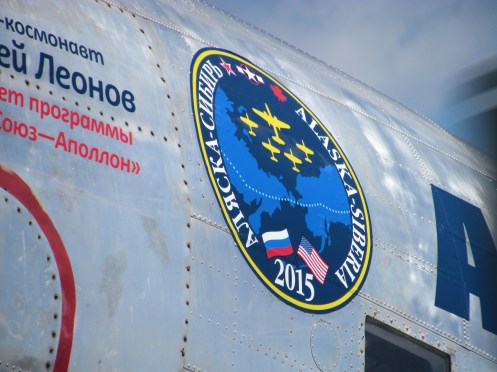 A close view of the ALSIB 2015 mission insignia, painted on the forward left fuselage. Note the lettering in both English and Russian.